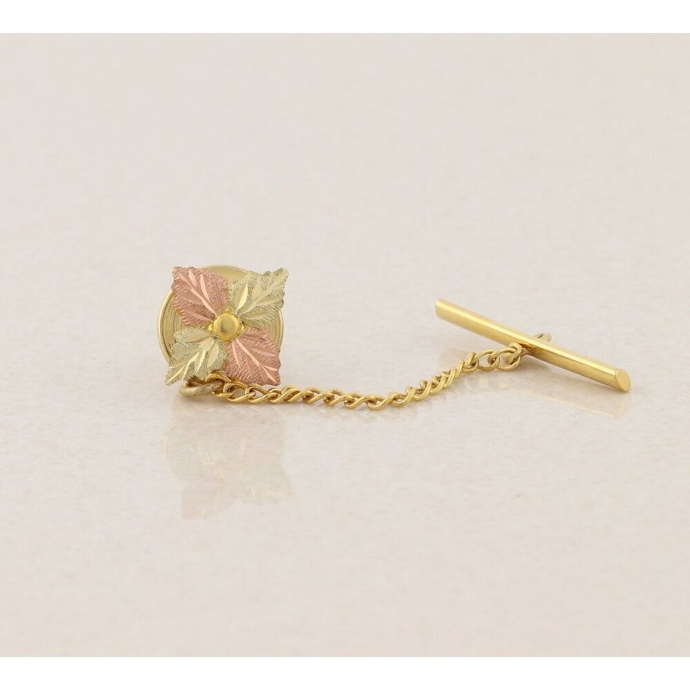 Mens 10k Yellow Gold Rose Gold Leaf Tie Tack Pin Lapel Pin Black Hills Gold 3/8"